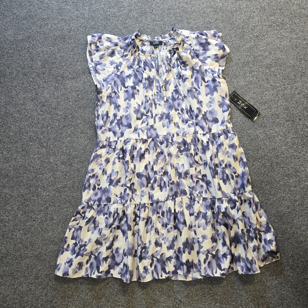 MSK Dress Womens Size Large Blue White Floral A Line Short Sleeve Tiered Casual